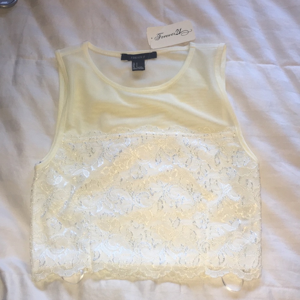 White Mesh/Floral Crop Top